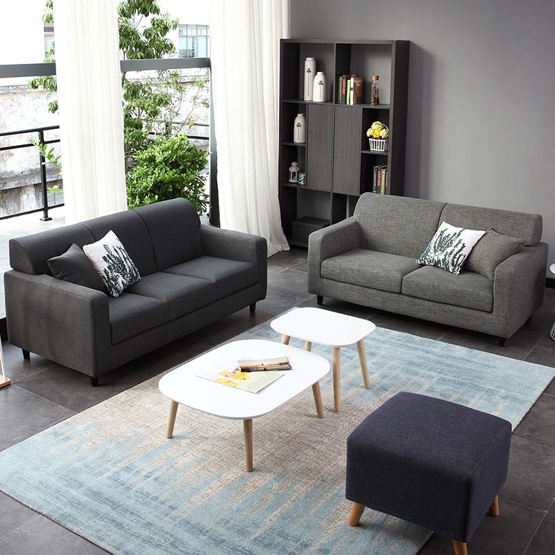 32.67" W Linen Square Arm Sofa Contemporary Standard Sofa with 2 Pillows