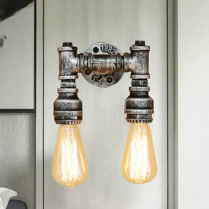 Éclairage d'applications murales industriel Bare Breate avec tuyau d'eau 2 lumières lampe murale métallique en laiton noir / antique