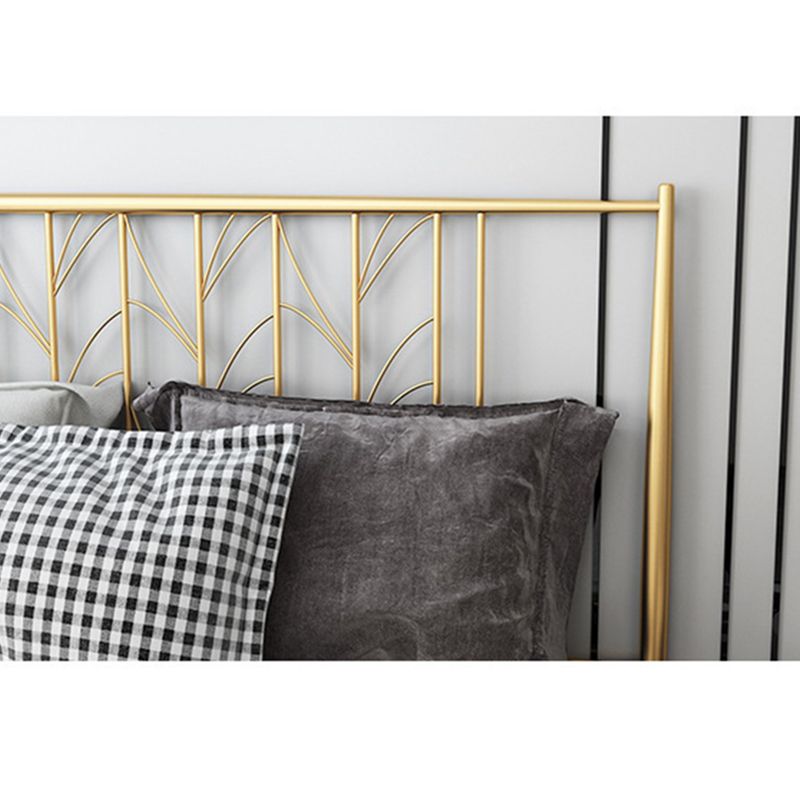 Black/Golden Open-Frame Bed with Rectangle Headboard in Iron