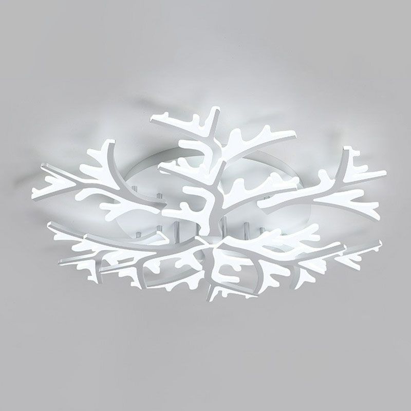 White Snowflake Semi Flush Mount Lighting Minimalist Acrylic LED Flush Mount Fixture for Living Room