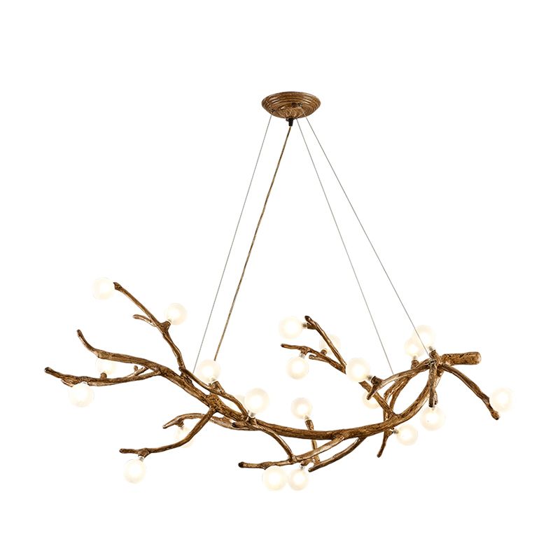 Metal Tree Branch Island Lighting Fixture Art Deco Wood Suspension Light with Ball Acrylic Shade