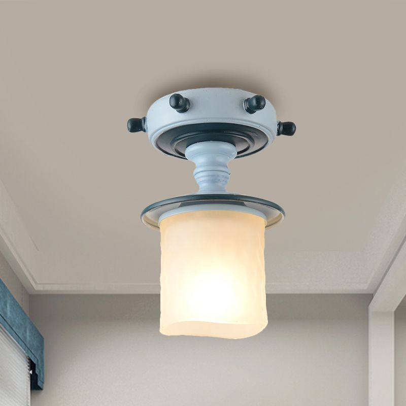 Black/Blue Column/Flared Ceiling Flush Mediterranean 1-Bulb Opaque Glass Semi Flush Mount Light, 6"/13" Width