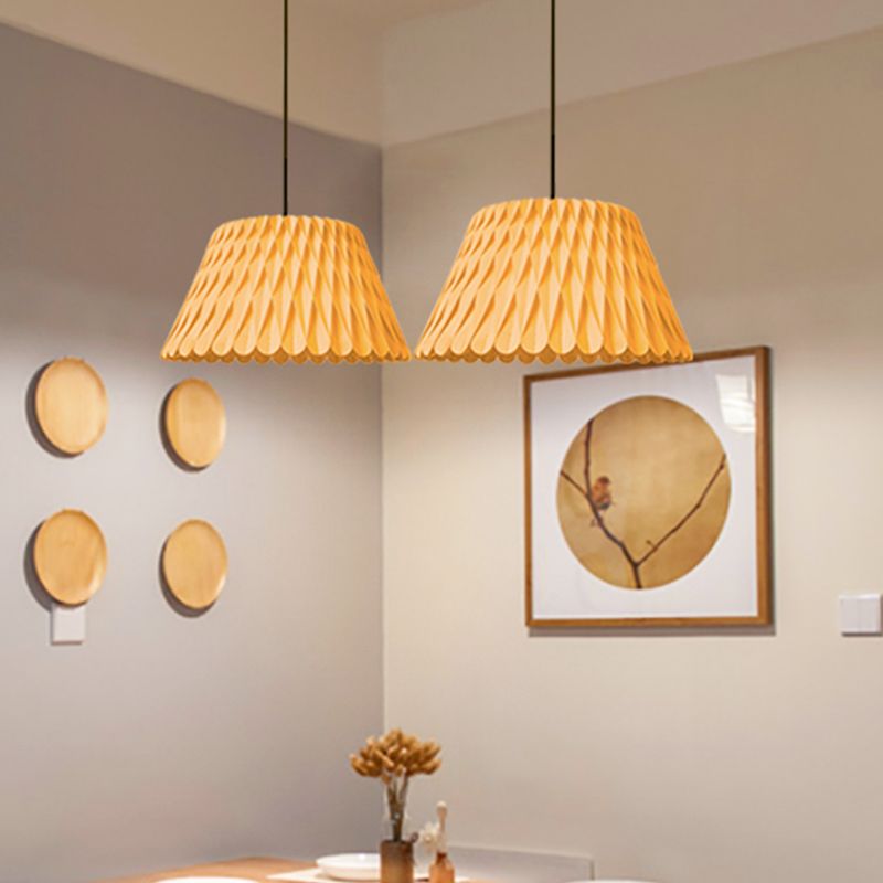 Wood Wide Flare Pendant Lighting Chinese 1 Bulb Ceiling Suspension Lamp in Dark Wood