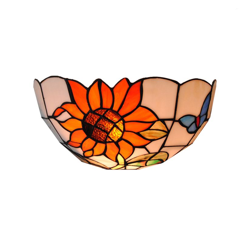 Sunflower Wall Lighting with Butterfly Pattern Rustic Loft Art Glass 1 Light Wall Sconce Light for Bedroom