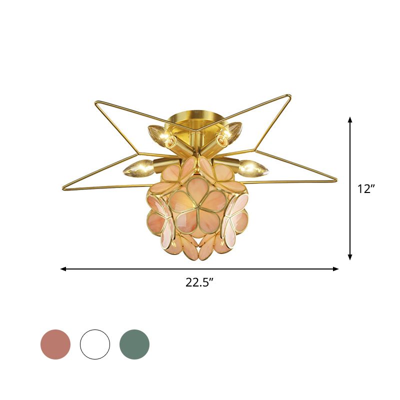 Star Metal Close to Ceiling Light Contemporary 1 Light Pink/White/Blue Semi-Flush Mount Lighting