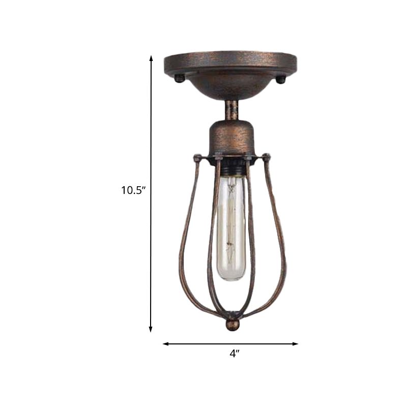 1 Lampb Soffitto Illuminazione con Wire Guard Wgreggio Iron Antique Style Bedroom Mini Semi Flush Light in Dark Rust