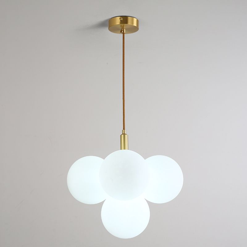 5 teste a sospensione globo luce semplice stile in ottone lampadario in vetro