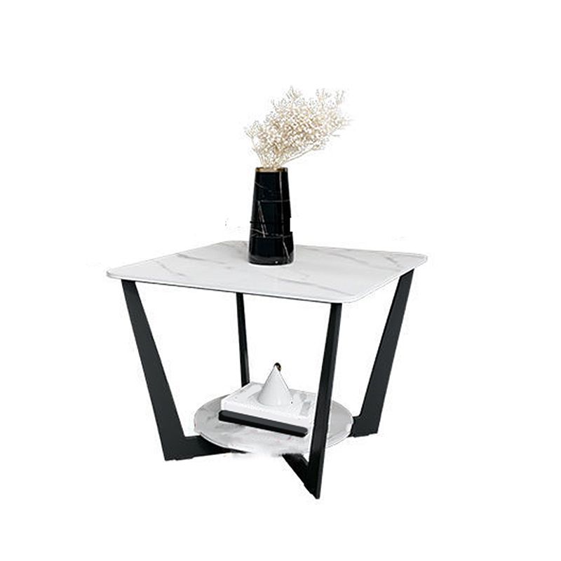 Modern Style Metal Iron Black Base Slab Top with Storage Rack Round Side Table