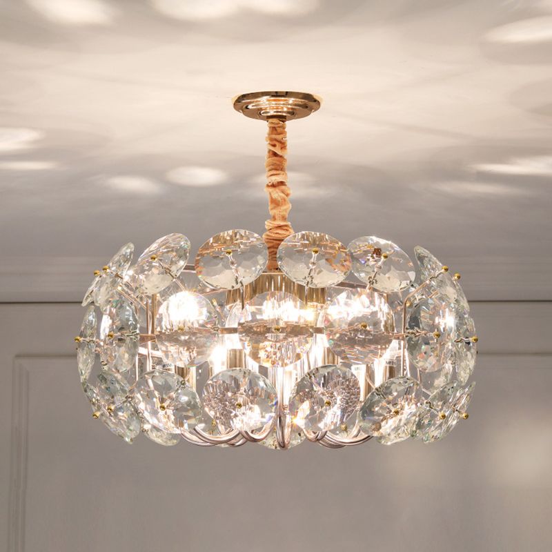 Clear Crystal Round Hanging Hanging Minimalisme 8 Heads slaapkamer plafond kroonluchter
