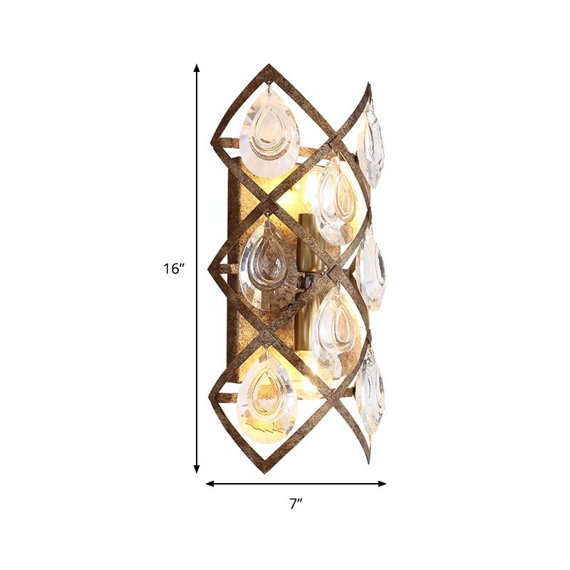 Vintage -Wandleuchten mit klarem Kristall 2 Lichter Innenwandhalterung Licht in Rost