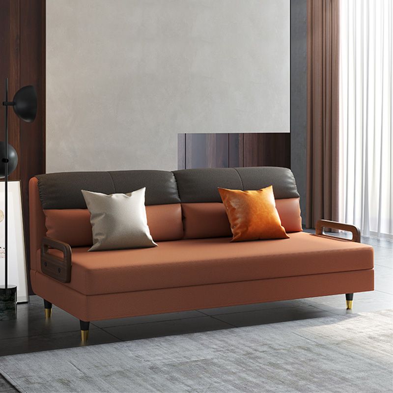 Glam Sewn Pillow Back Standard Armless Living Room Faux Leather Sofa