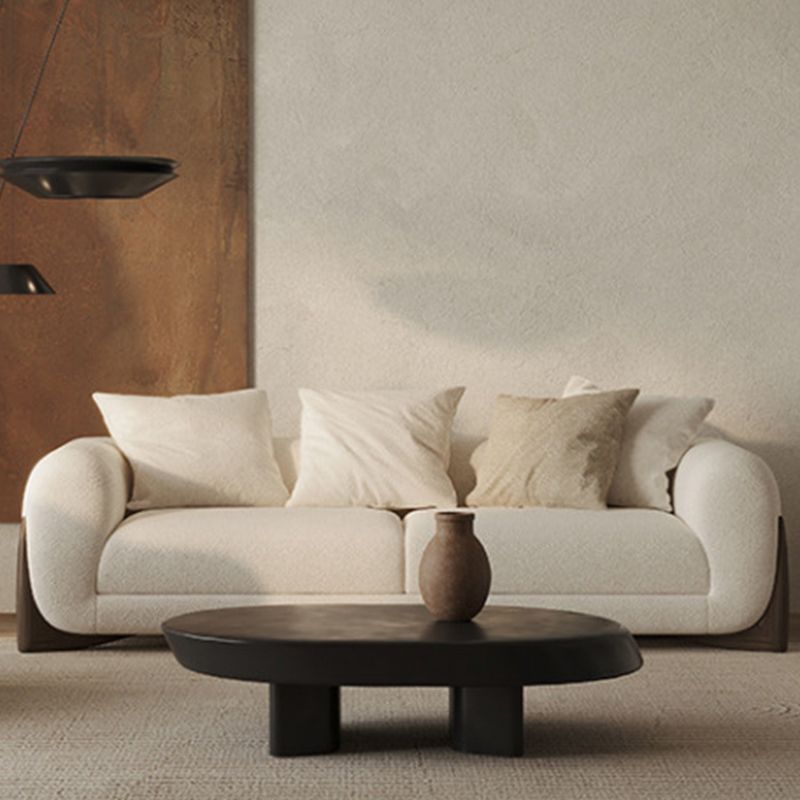 Contemporary White Wool Sofa Tuxedo Arm Cushions Sofa with Pillows