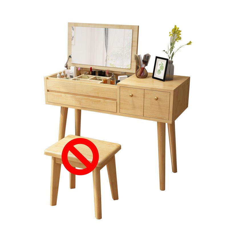 Nordic Style Bedroom Dressing Table Rubberwood Flip-Top Make-up Vanity