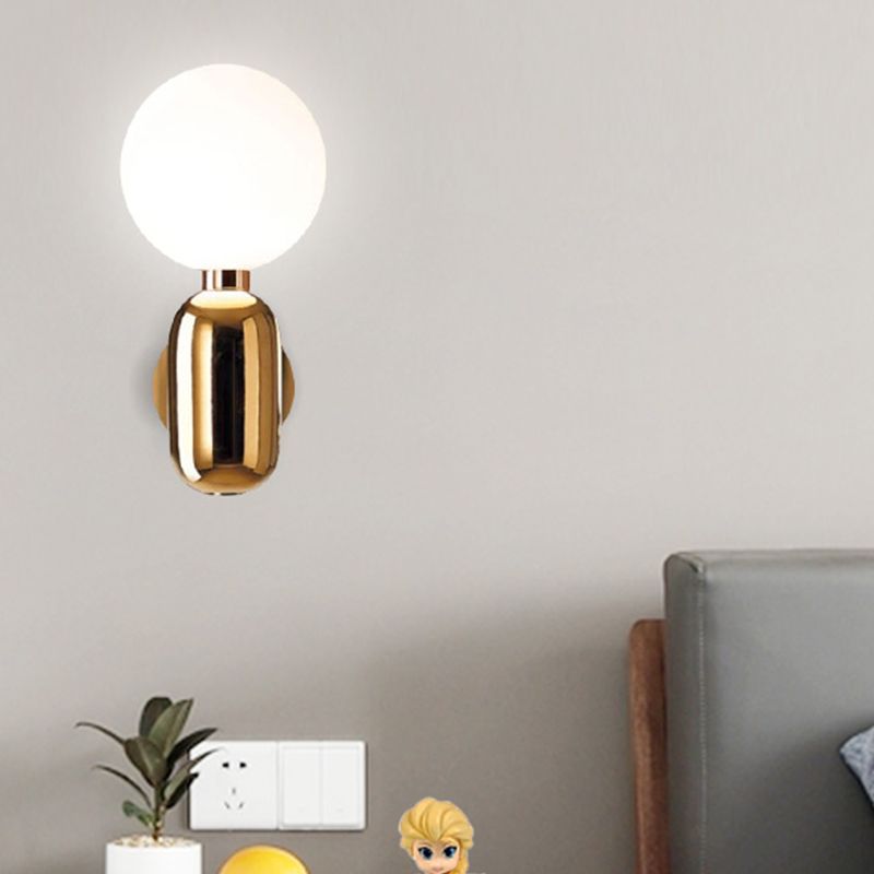 Globe Sconce Light Modernism White Glass 6"/8" Wide 1 Bulb Gold Wall Mounted Lighting