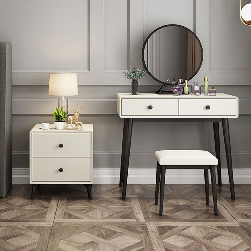Contemporary White Vanity Table 29.53" H Vanity Set with Stool and Mirror
