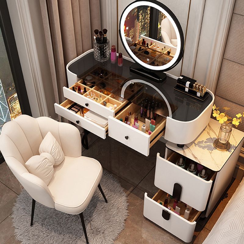 Glass Vanity Dressing Table 15.74" Wide Vanity Tables with 5 Storage Drawers