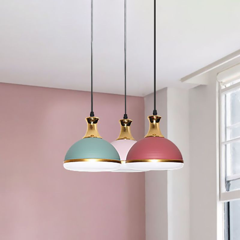 Dome Metal Hanging Light Kit Simple 3-Bulb Black Finish Cluster Pendant Lamp over Dining Table