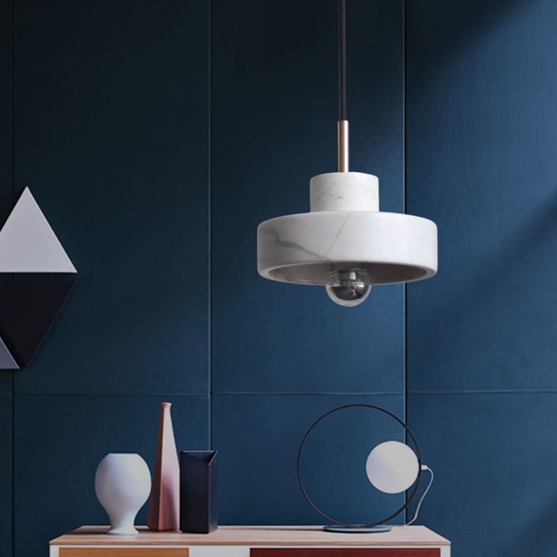 Lid Shaped Ceiling Light Minimalistic Stone Single Living Room Hanging Pendant Light in White