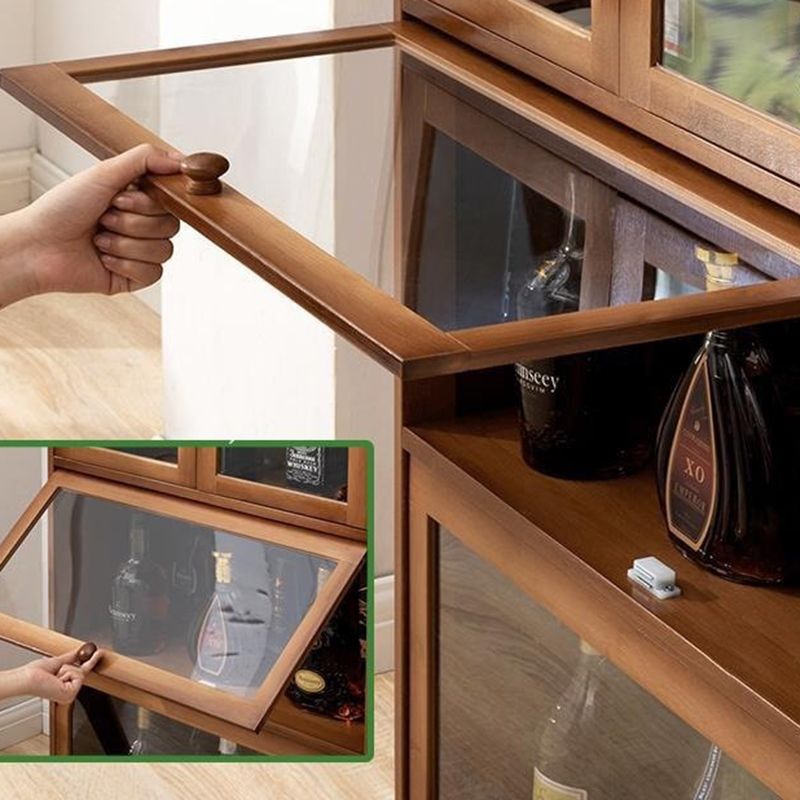 Contemporary Glass Doors Display Stand Bamboo Hutch Buffet with Doors