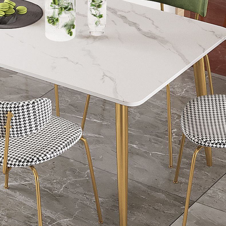 Scandinavian Sintered Stone Dining Table Set with Rectangle Table and Gold Legs Home Dining Set