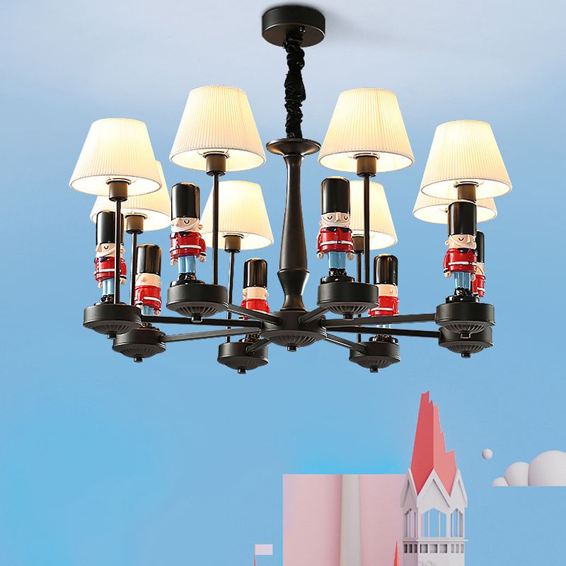 Empire Shade Chandelier Light Cartoon Fabric White Hanging Light with Figurine for Bedroom