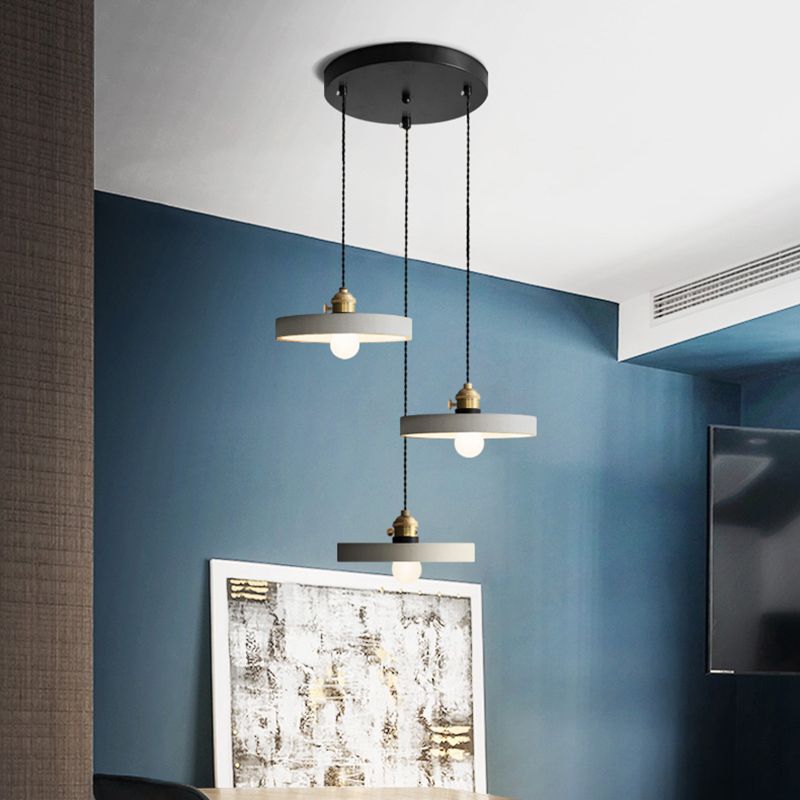 Grey 3 Heads Multi Ceiling Light Industrial Cement Cone/Bell/Drum Pendant Lamp Fixture, 3"/5"/6" H