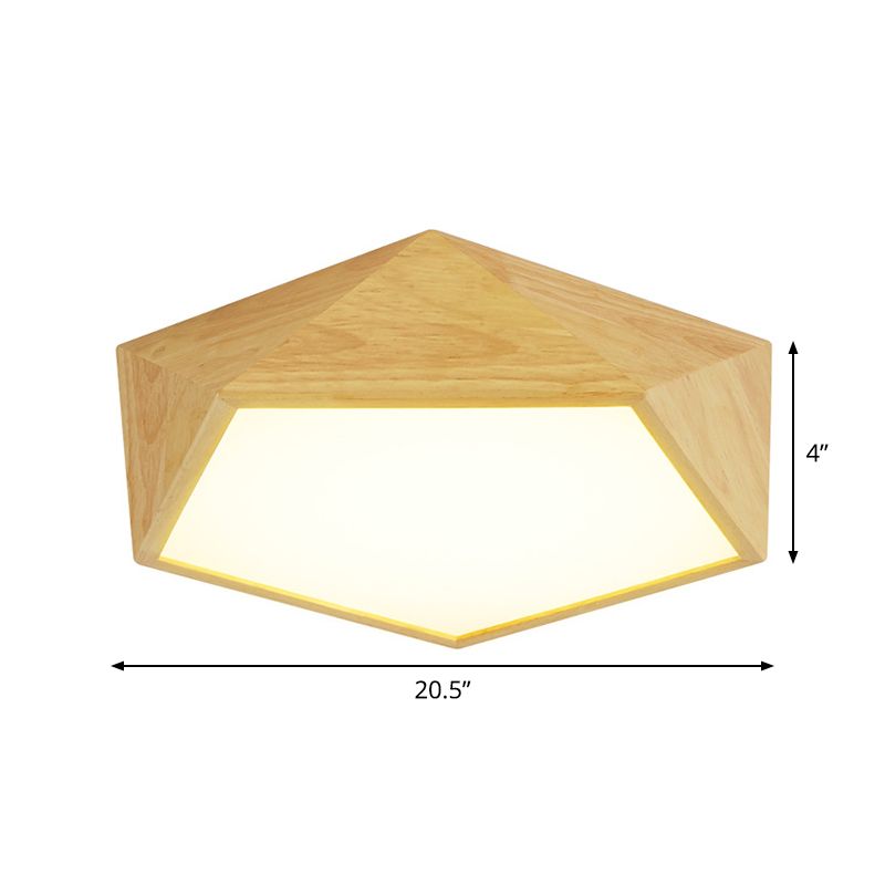 Deckenbeleuchtung mit Holz-Fünfeckrahmen, moderne 16,5"/20,5"/24,5" breite LED-Einbauleuchte in Beige, warmweißes Licht