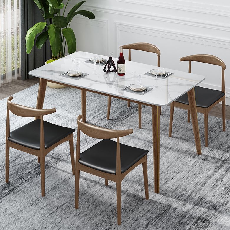 Mesa de comedor de piedra sinterizada con 4 patas, base de madera de fresno, mesa rectangular para el hogar