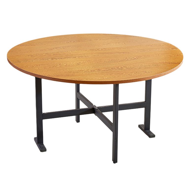 Metal Mid-Century Modern Round Table Wood Top Dining Table with Drop Leaf