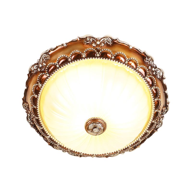 2 Lights Ceiling Lamp Traditional Circle Shape Resin Flush Mount Lighting with Bloom Base in Tan
