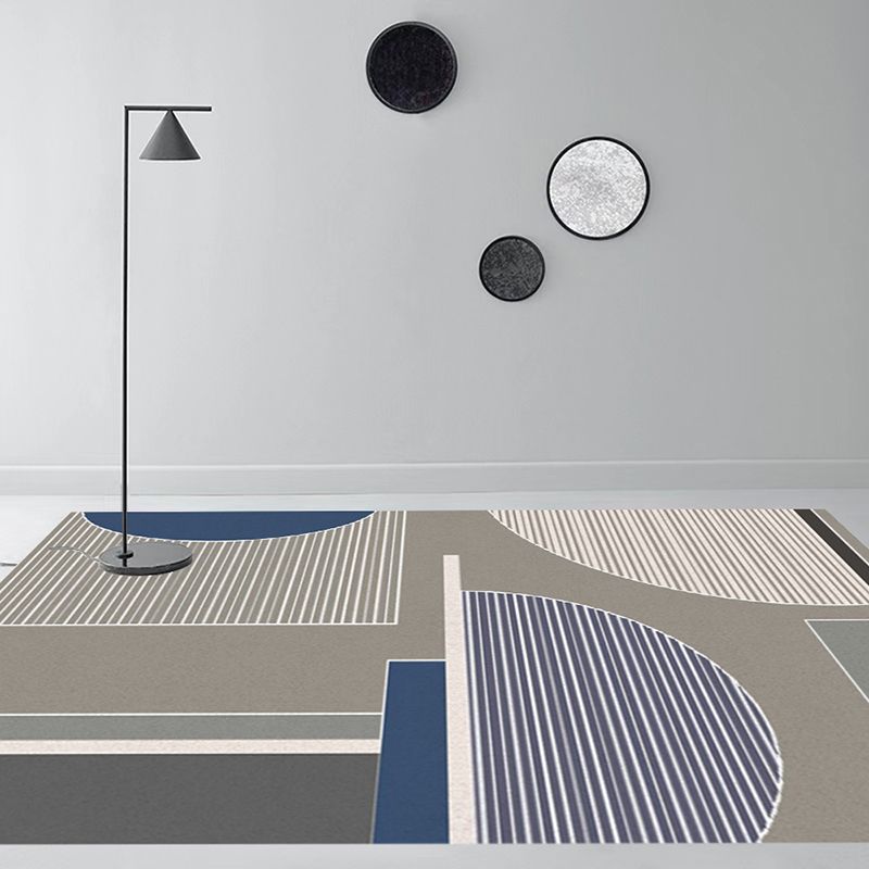 Modern Grey Rug Polyester Geometric Area Rug Washable Rug for Home Decor