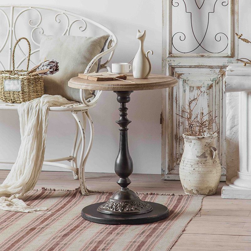 Round Pedestal Side Table French Rustic Side End Snack Table