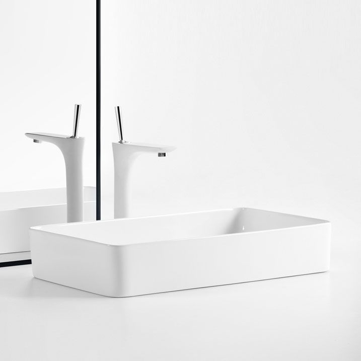 White Bathroom Sink Ceramic Rectangular Bathroom Sink with Faucet