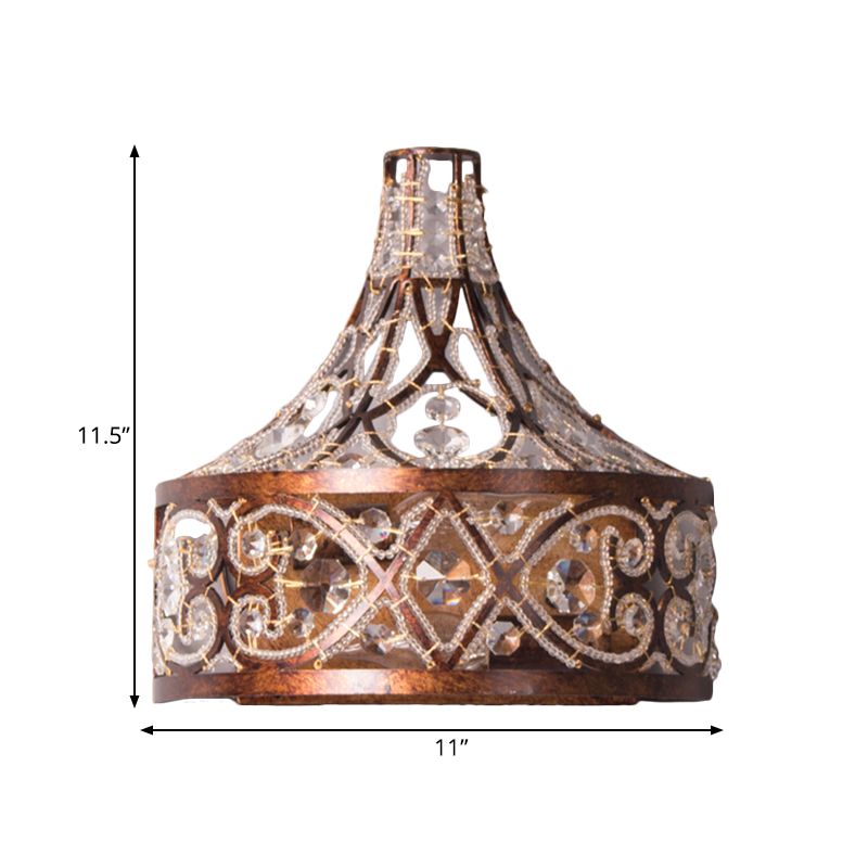 Drum Living Room Wall Light Vintage Metal and Crystal 1 Light Rust Wall Sconce Light