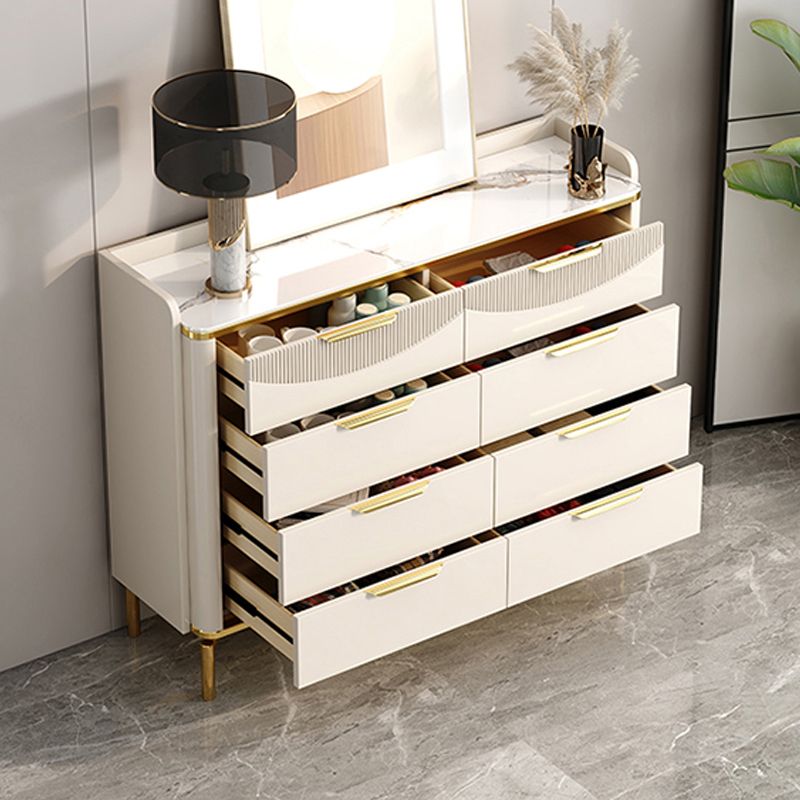 Glam Stone Chest Bedroom Storage Chest in White with Metal Legs
