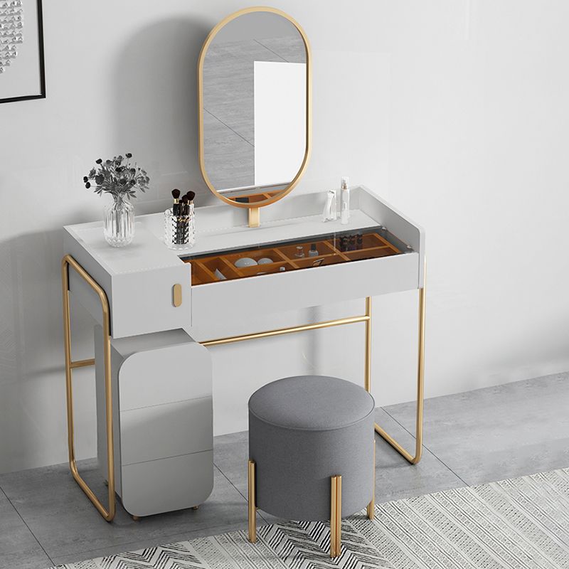 Contemporary Glass Vanity Makeup Dressing Table Set with Mirror & Stool - 32.38" H