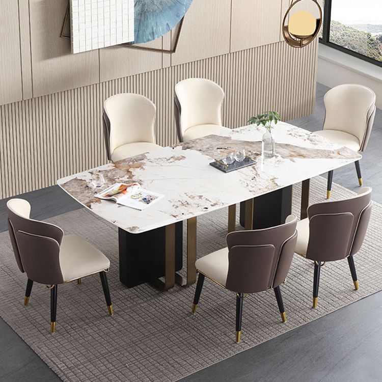 Modern Style Rectangle Dining Table Sintered Stone Table with Metal Legs for Home