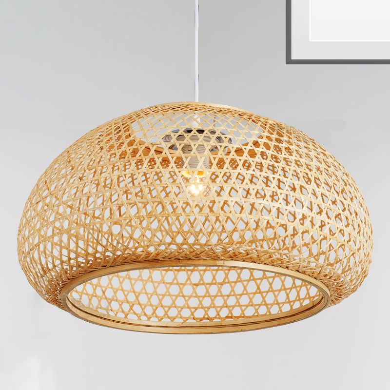 Handcrafted Suspension Pendant Contemporary Bamboo 1 Bulb Wood Hanging Light Kit, 16"/23.5" Wide