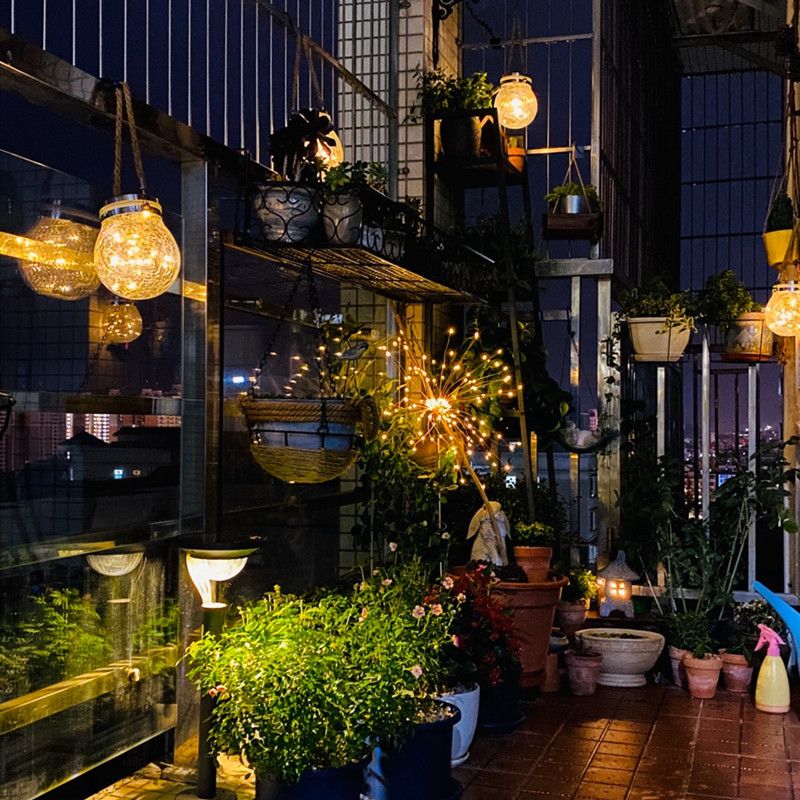 1 Pc Firework Solar Ground Lighting Contemporary Metallic Garden LED Landscape Light in Clear