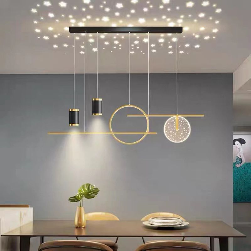 6-Light Modern Style White/Golden/Black LED Statement Linear Kitchen Island Light