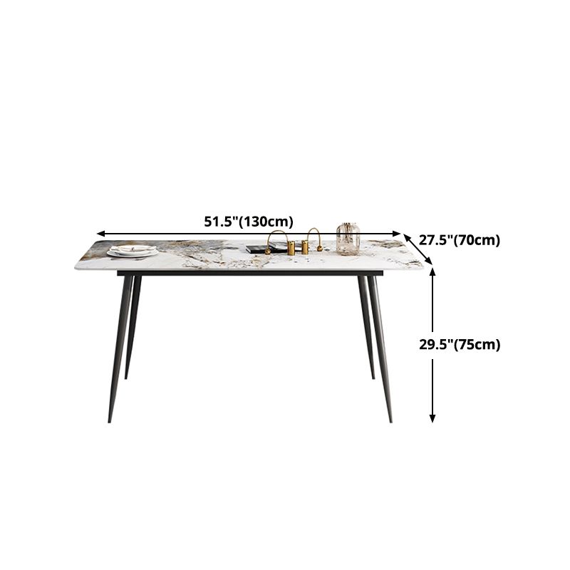 Rectangle White Dining Table Sintered Stone Table Industrial with 4 Legs