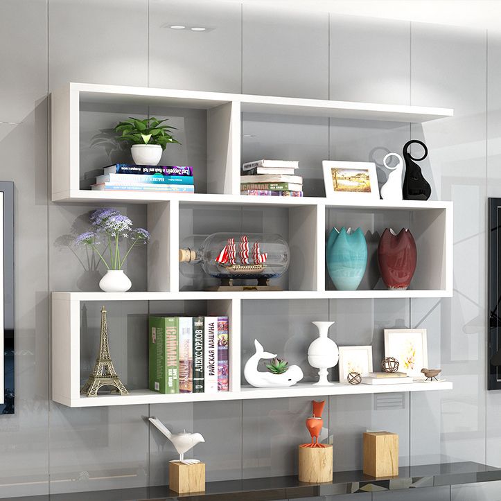 Modern Style Geometric Bookshelf, 2/3-shelf Wall Mounted Engineered Wood Bookcase