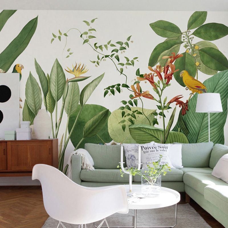 Fresh Forest and Bird Wall Art for Living Room Modern Mural Wallpaper, Personalized Size Available