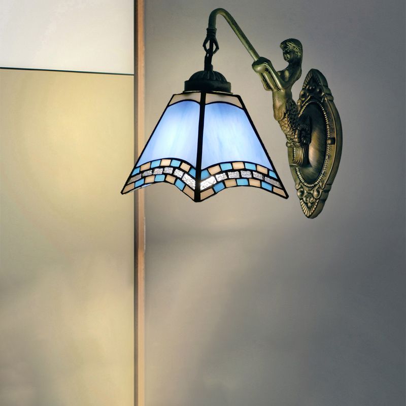 Mediterranean Tapered Wall Mount Light Stained Art Glass Vanity Lighting for Bathroom
