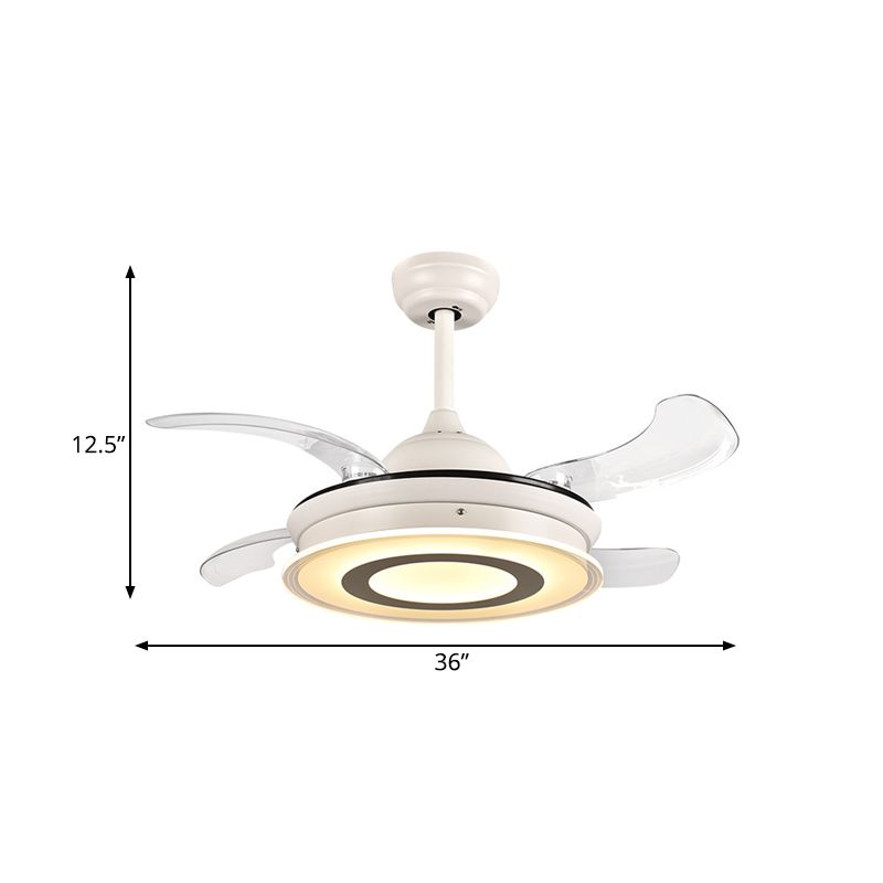 Acrílico Círculo colgante de colgante Luz modernismo LED Sala de estar Semi Flush Mounting en blanco con 4 cuchillas transparentes, 36 "de ancho