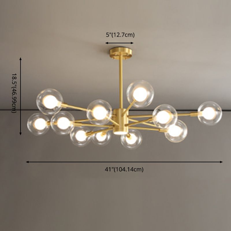 Contemporary Clear Glass Hanging Light Fixtures Starburst Sockets Chandelier for Living Room