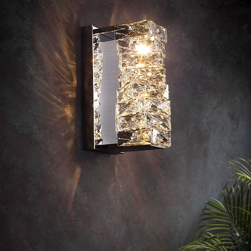 Luz de pared de acero inoxidable moderna Luz de pared geométrica apliques con cristal para sala de estar