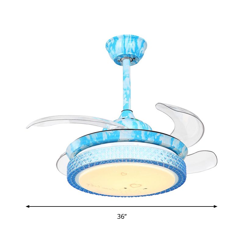 Éclairage de ventilateur circulaire bleu de 36 "LEVE LED ACRYIQUE LEMIR SEMPERS LEMIR LEVILLE POUR LES ENFANTS LES ENFANTS, 4 lames