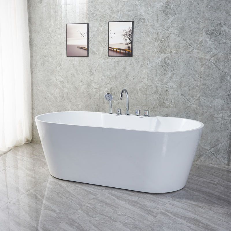 White Oval Bath Tub for Bathroom Soaking Stand Alone Tub with Drain