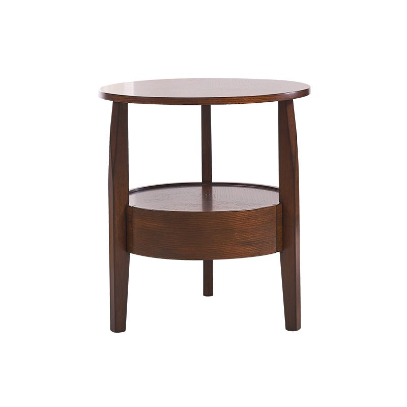 Traditional Wooden Round Top Side Table 3 Legs End Table with Storage